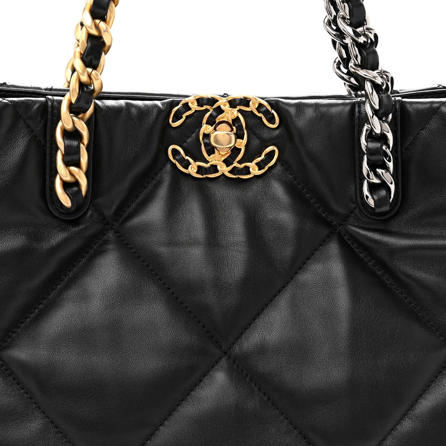 Lambskin Quilted CHNL 19 East West Shopping Bag Black