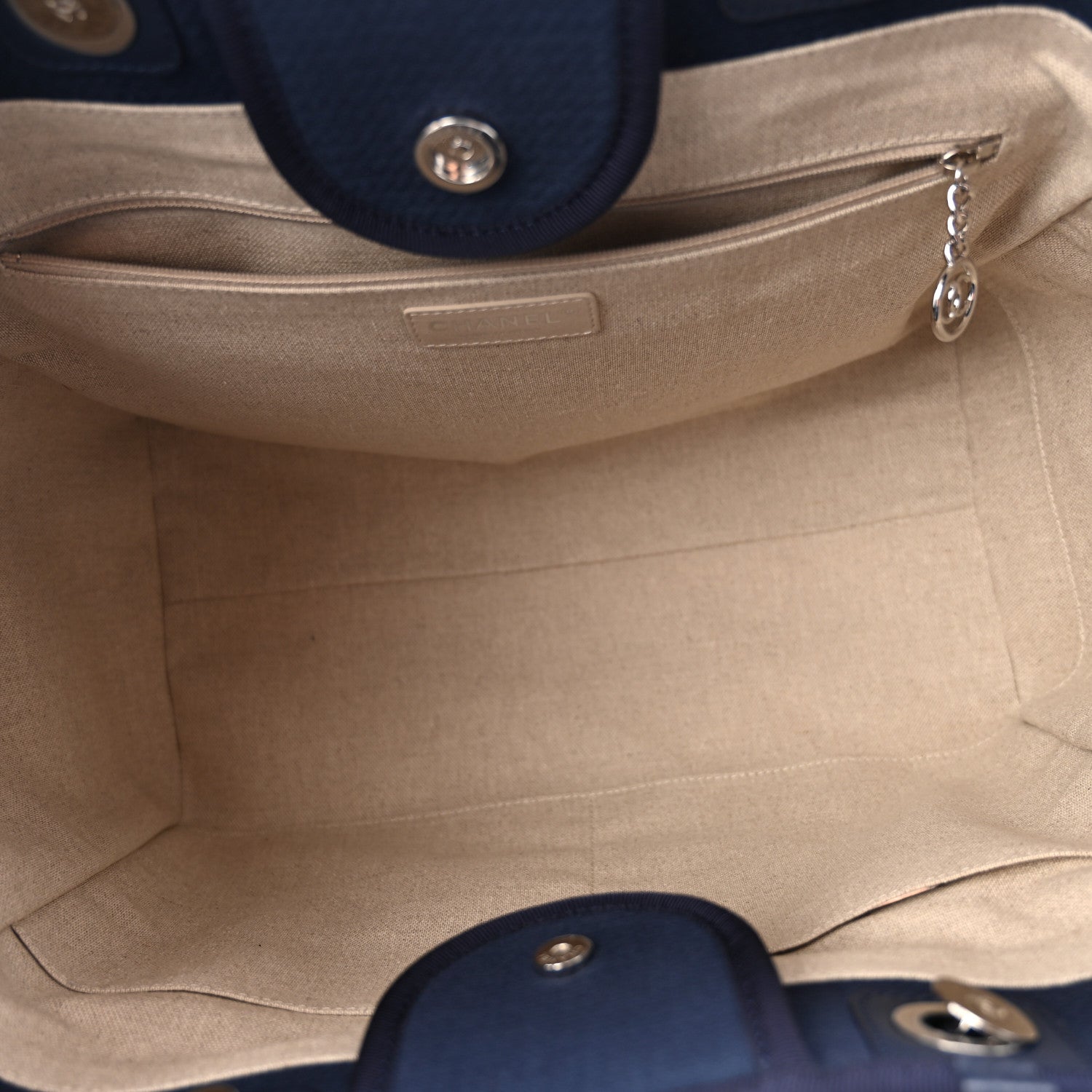 Mixed Fibers Calfskin Medium Deauville Tote Navy Blue