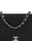Lambskin Camellia Embossed Wallet On Chain WOC Black