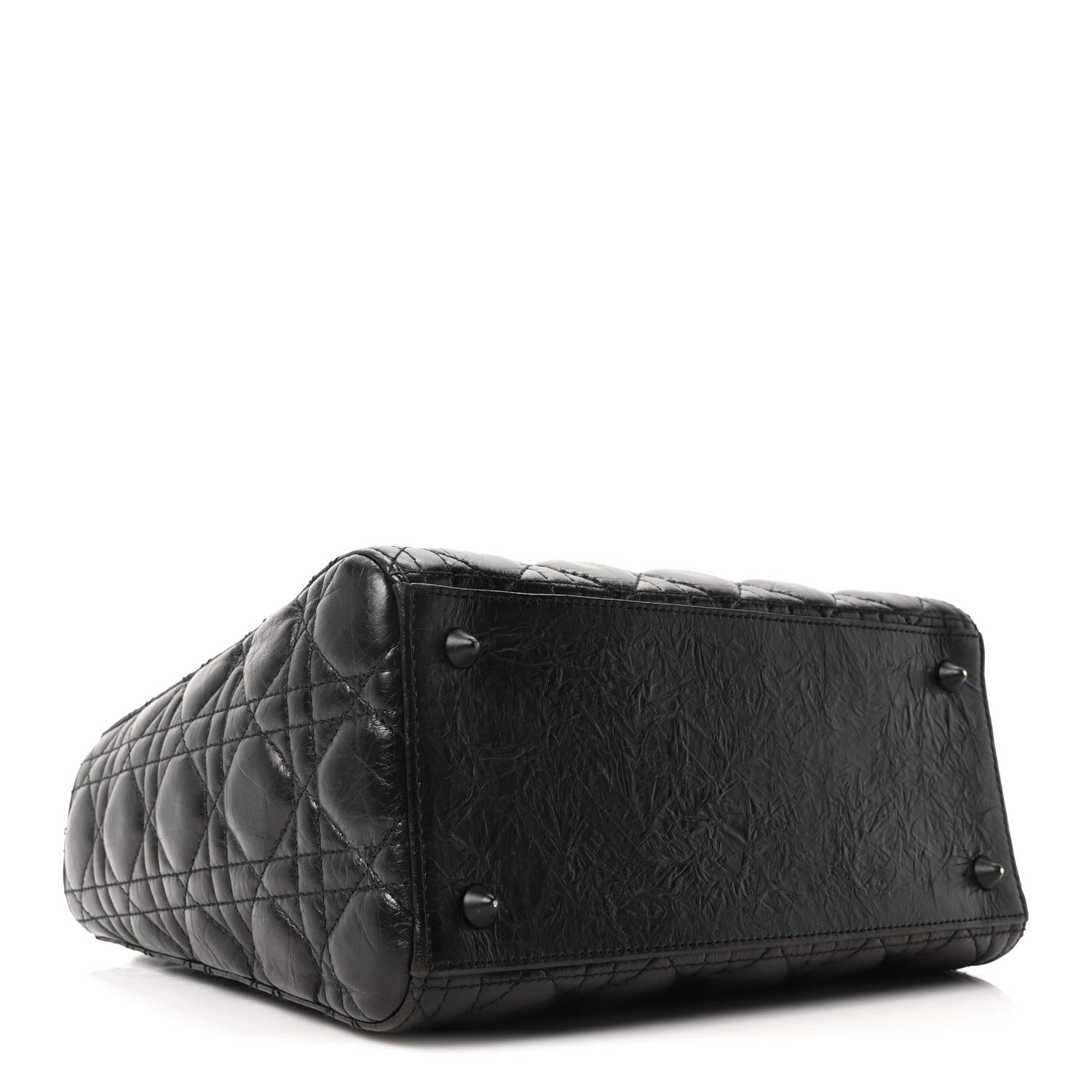 Crinkled Calfskin Cannage Medium Lady D1OR Black