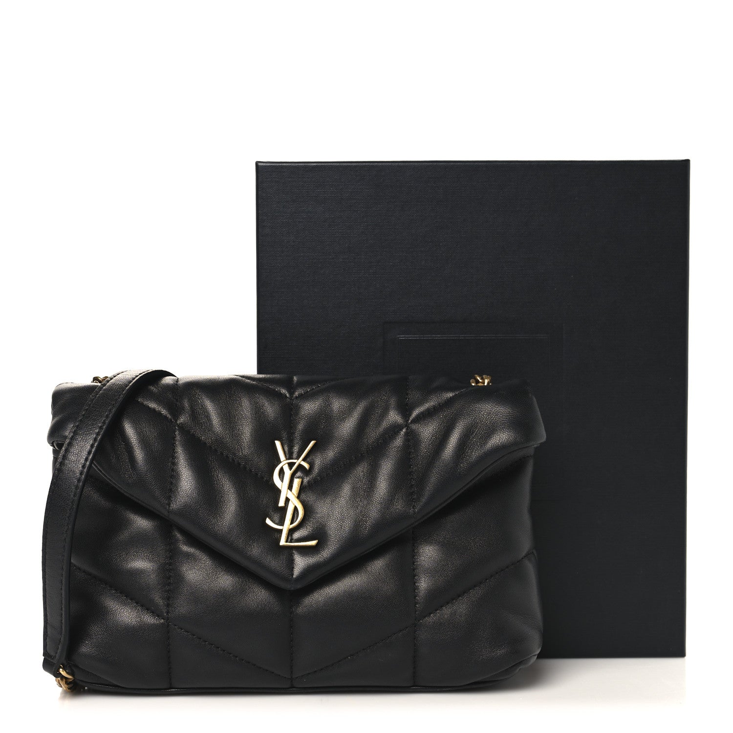 Lambskin Quilted Toy Loulou Puffer Monogram Chain Satchel Black