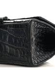 Shiny Calfskin Monochrome Crocodile Embossed Small Hourglass Top Handle Bag Black