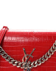 Calfskin Crocodile Embossed Medium Monogram Sunset Rouge Eros