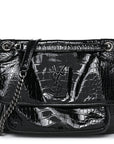 Patent Crocodile Embossed Lambskin Monogram Medium Niki Chain Satchel Black