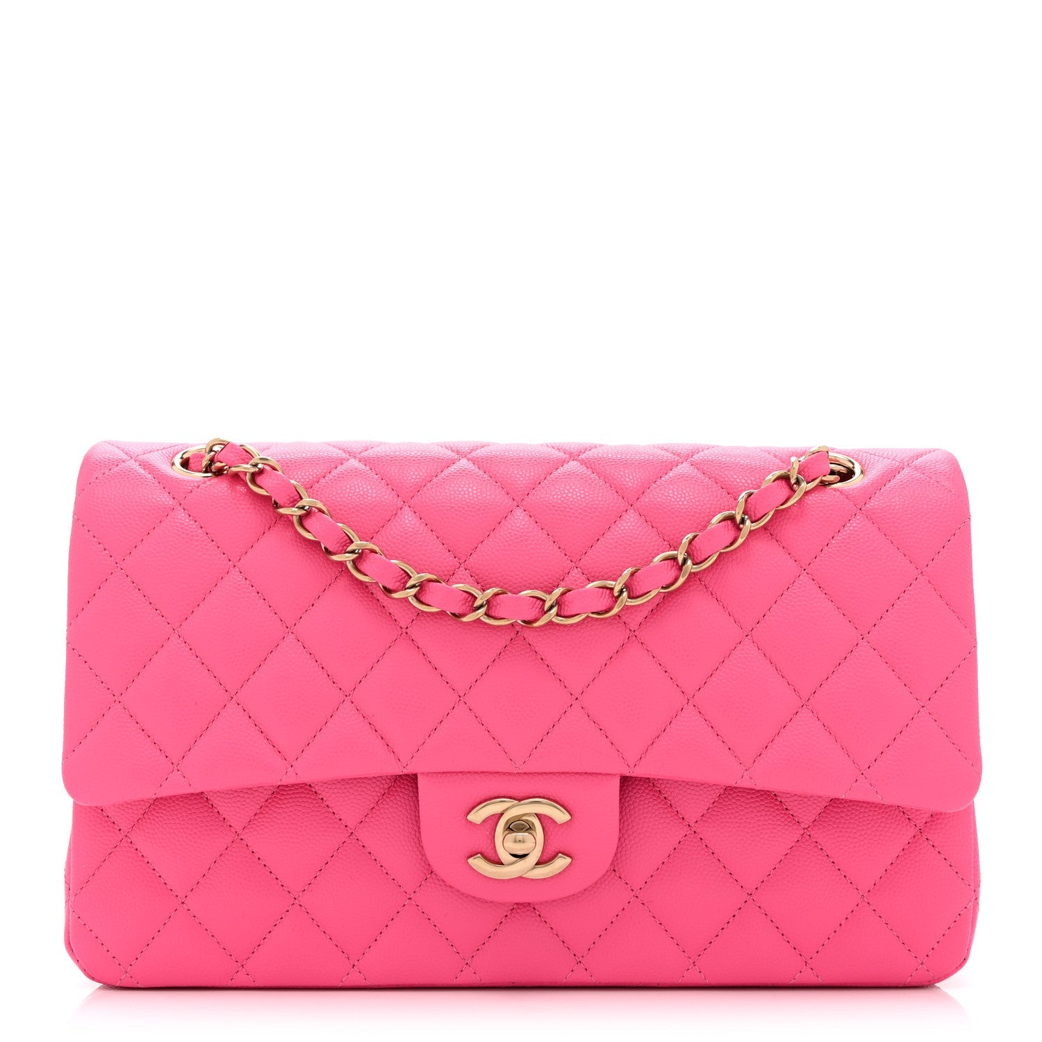 Caviar Quilted Medium Double Flap Pink