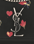Calfskin Medium Heart Bolts Monogram Kate Satchel Black