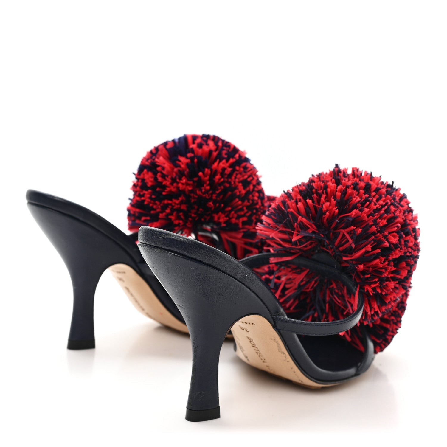 Calfskin Pom Slide Sandals 36 Navy Red
