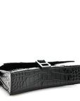 Shiny Calfskin Monochrome Crocodile Embossed Small Hourglass Evening Chain Bag Black