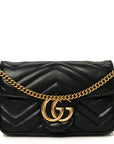 Calfskin Matelasse Super Mini GG Marmont Shoulder Bag Black