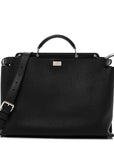 Cuoio Romano Selleria Vitello Grace Glazed Fabric FF 1974 Large Peekaboo Iconic Essential Satchel Black