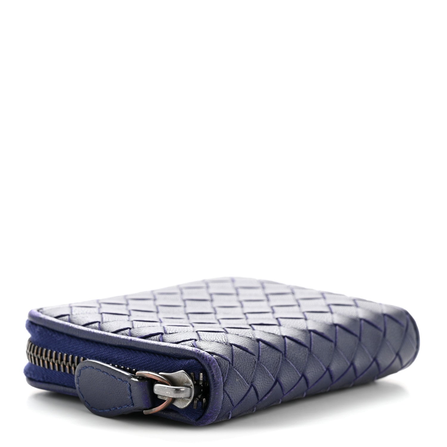 Nappa Intrecciato Zip Around Compact Wallet Blue