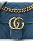 Denim Matelasse Mini Pearly GG Marmont Shoulder Bag Blue