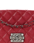 Glazed Calfskin Quilted Soft Boy Flap Red