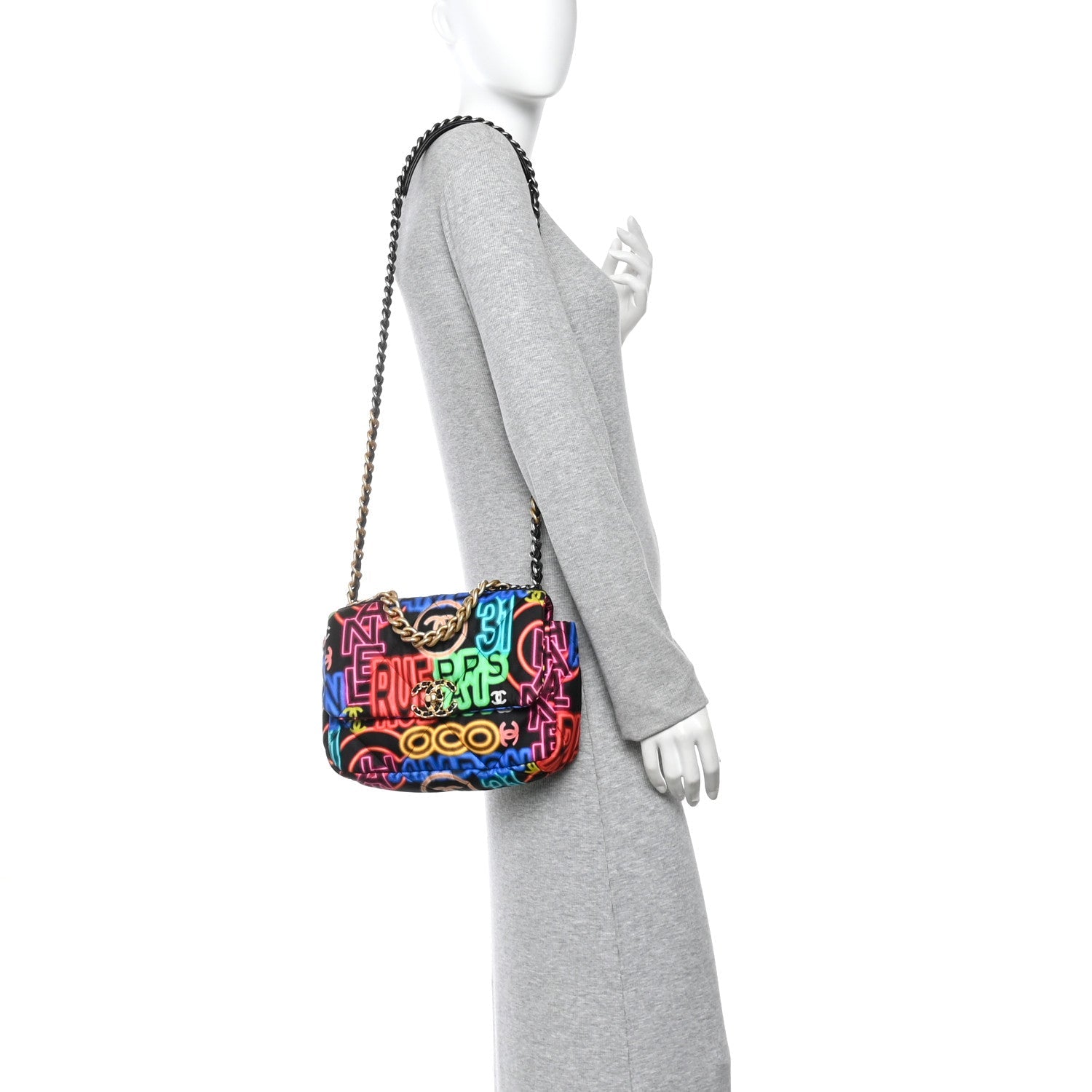 Fabric Quilted Neon Graffiti Medium CHNL 19 Flap Black Multicolor