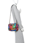 Fabric Quilted Neon Graffiti Medium CHNL 19 Flap Black Multicolor