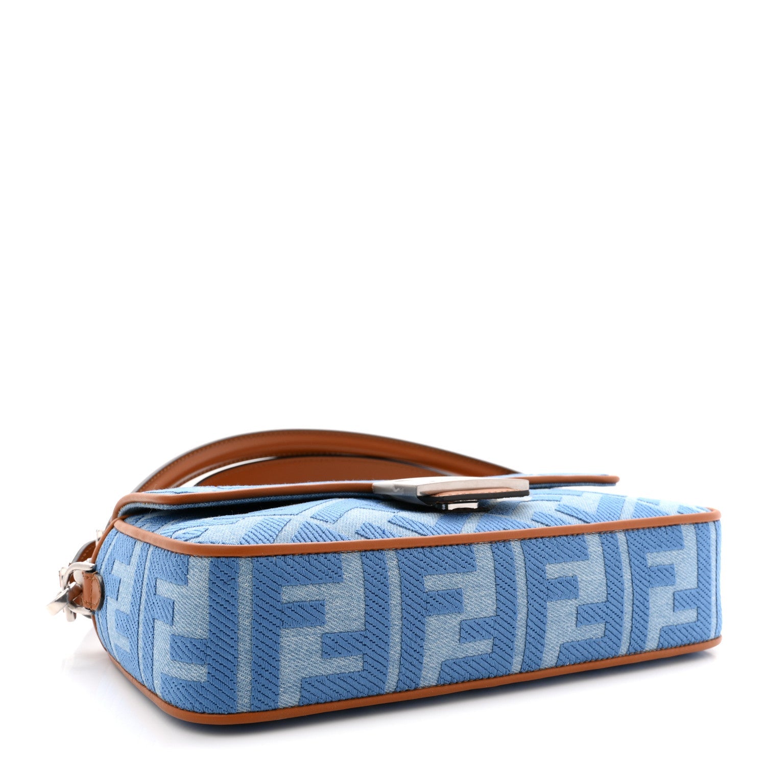 Denim Vitello King FF Embroidered Baguette Denim Chiaro Brandy