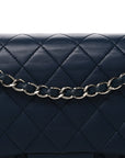 Lambskin Quilted Medium Double Flap Navy
