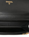 Pearly Lambskin Quilted Charms Wallet On Chain WOC Black