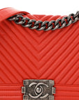 Wrinkled Lambskin Chevron Quilted Medium Boy Flap Orange
