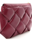 Paper Calfskin Maxi Intrecciato Padded Pouch Clutch Amaranto