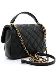 Calfskin Quilted Top Handle Flap Black