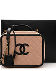Caviar Quilted Large CC Filigree Vanity Case Beige Black