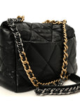 Goatskin Quilted Large CHNL 19 Flap Black