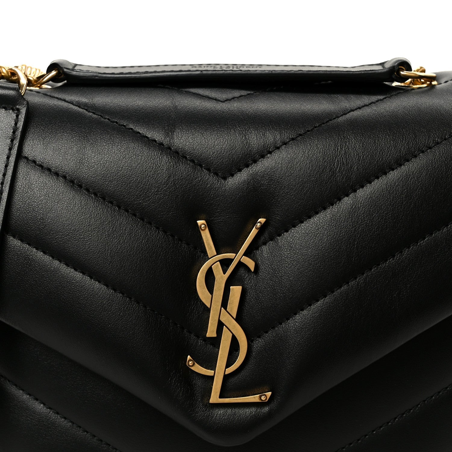 Calfskin Y Quilted Monogram Small Loulou Chain Satchel Black