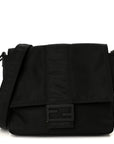 Econyl Nylon Cuoio Romano Monochrome Medium Baguette Messenger Bag Black