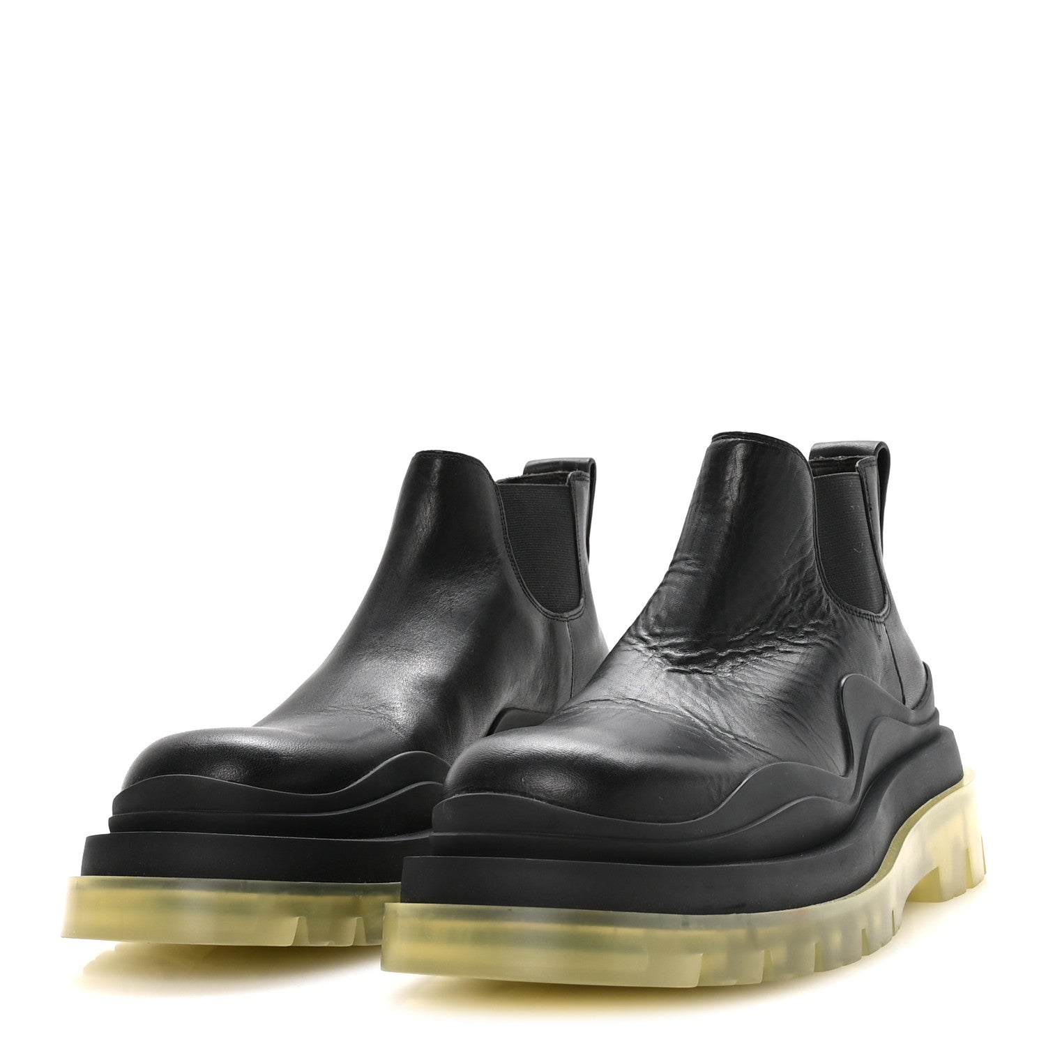 Calfskin The Tire Cropped Chelsea Short Boots 37 Black Transparent
