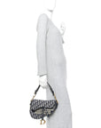 Oblique Embroidered Saddle Bag Blue