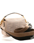 Canvas Vitello King Bi-Color Strap FF Embroidered Mini Baguette Poudre