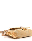 Fabric Jacquard Raffia Straw Fringe Medium Mamma Baguette Beige