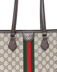GG Supreme Monogram Textured Calfskin Web Small Ophidia Shoulder Tote Bag Beige Ebony New Acero