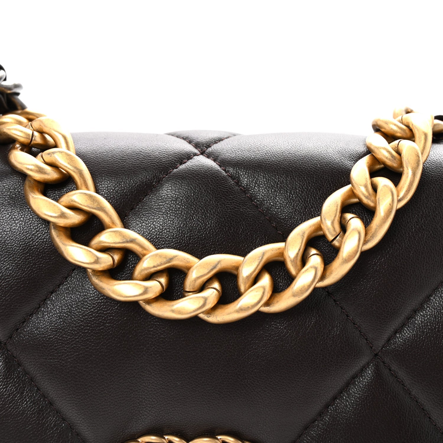 Lambskin Quilted Medium CHNL 19 Flap Dark Brown