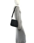 Econyl Nylon Cuoio Romano Monochrome Medium Baguette Messenger Bag Black