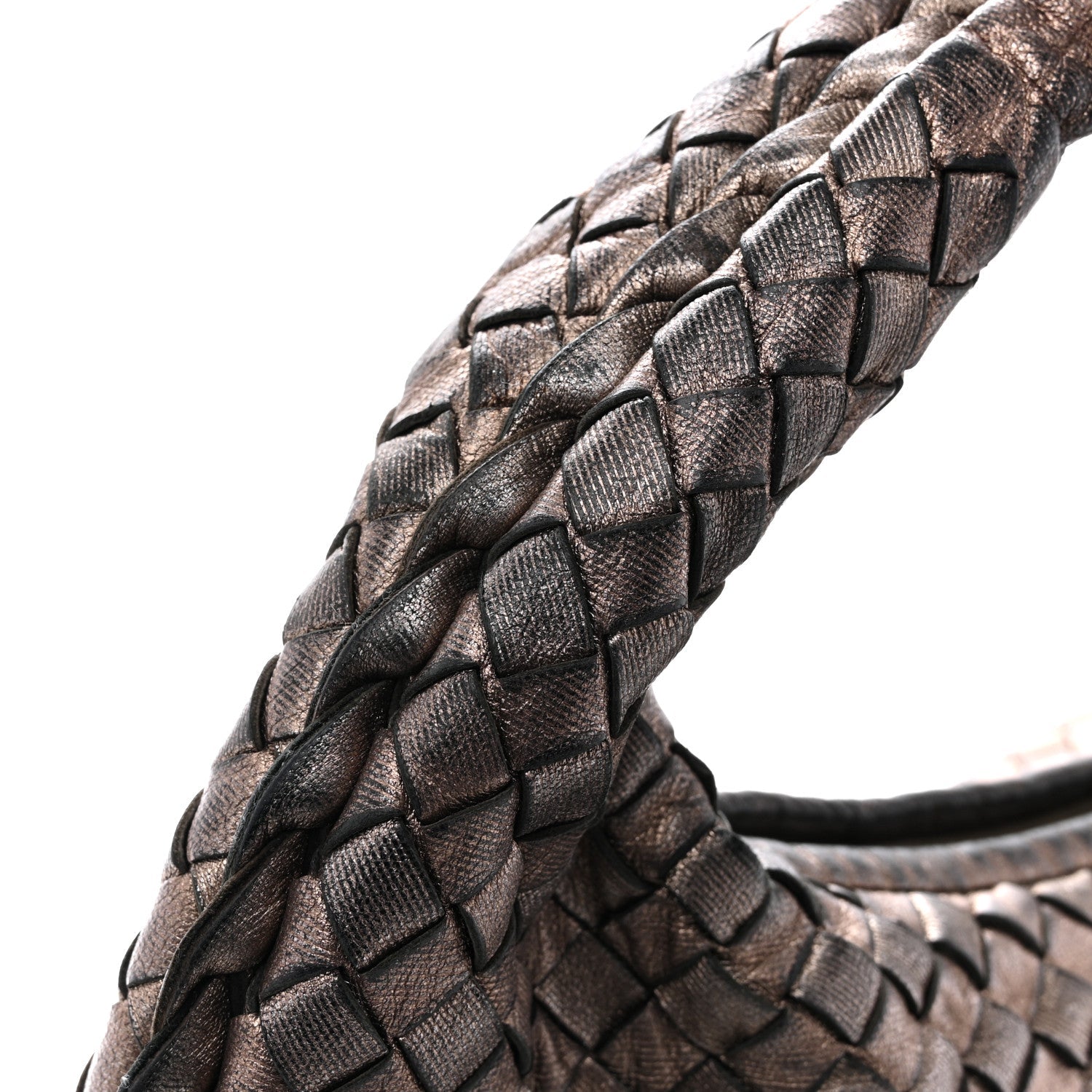 Metallic Nappa Intrecciato Medium Veneta Hobo Pewter