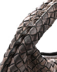 Metallic Nappa Intrecciato Medium Veneta Hobo Pewter