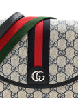 GG Supreme Monogram Textured Dollar Calfskin Web Studded Mini Ophidia Flap Shoulder Bag Beige Blue