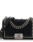 Calfskin Pearl Tweed Small Boy Flap Black