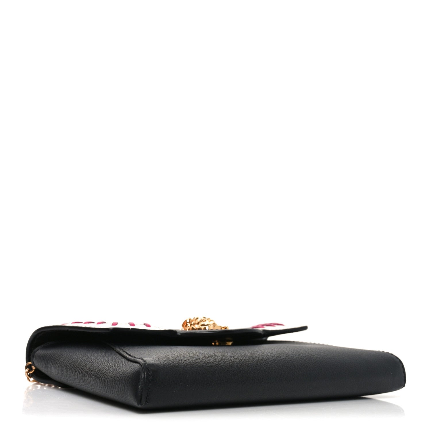 Calfskin Medusa Whipstitch Envelope Clutch Black White