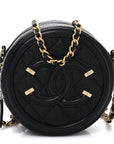 Caviar Quilted Round Filigree Crossbody Black