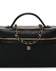 Goatskin Quilted Top Handle Slim Vanity With Chain Black