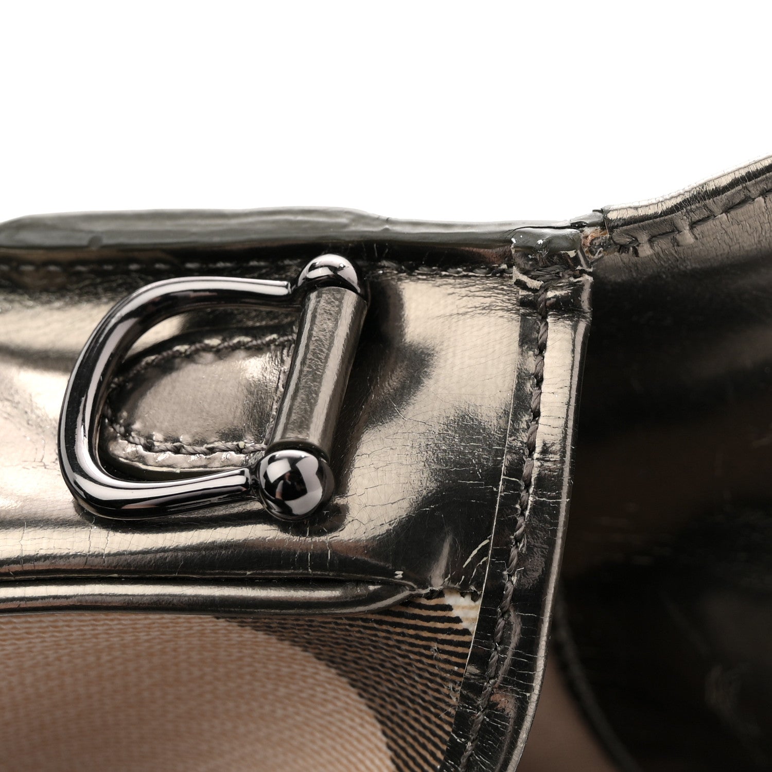 Patent Nova Check Mini Crossbody Bag Pewter