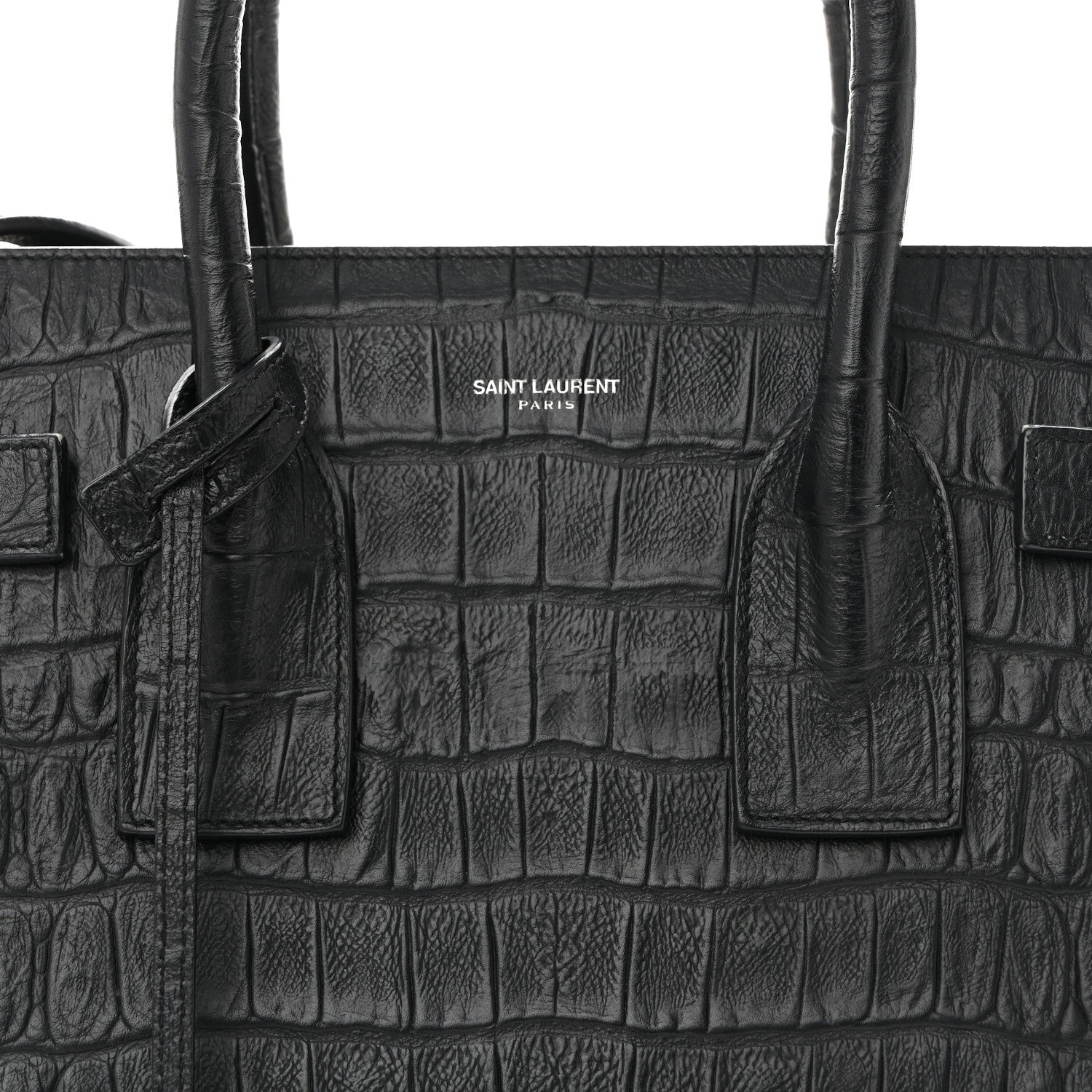 Calfskin Crocodile Embossed Small Sac de Jour Black