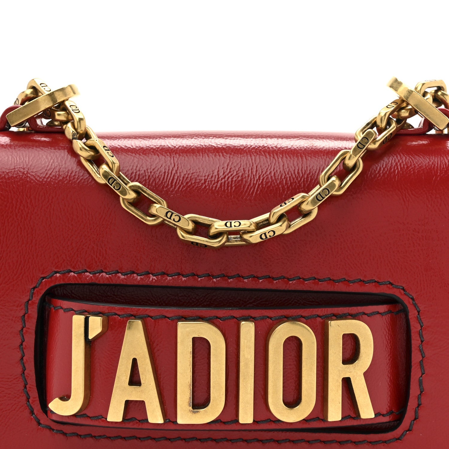 Calfskin J'AD1OR Chain Flap Bag Red