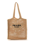 Yarn Raffia Effect Crochet Logo Embroidered Tote Bag Naturale