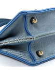 Woven Fabric Calfskin Floral Embroidered Petite Peekaboo I SEE U Satchel Blue