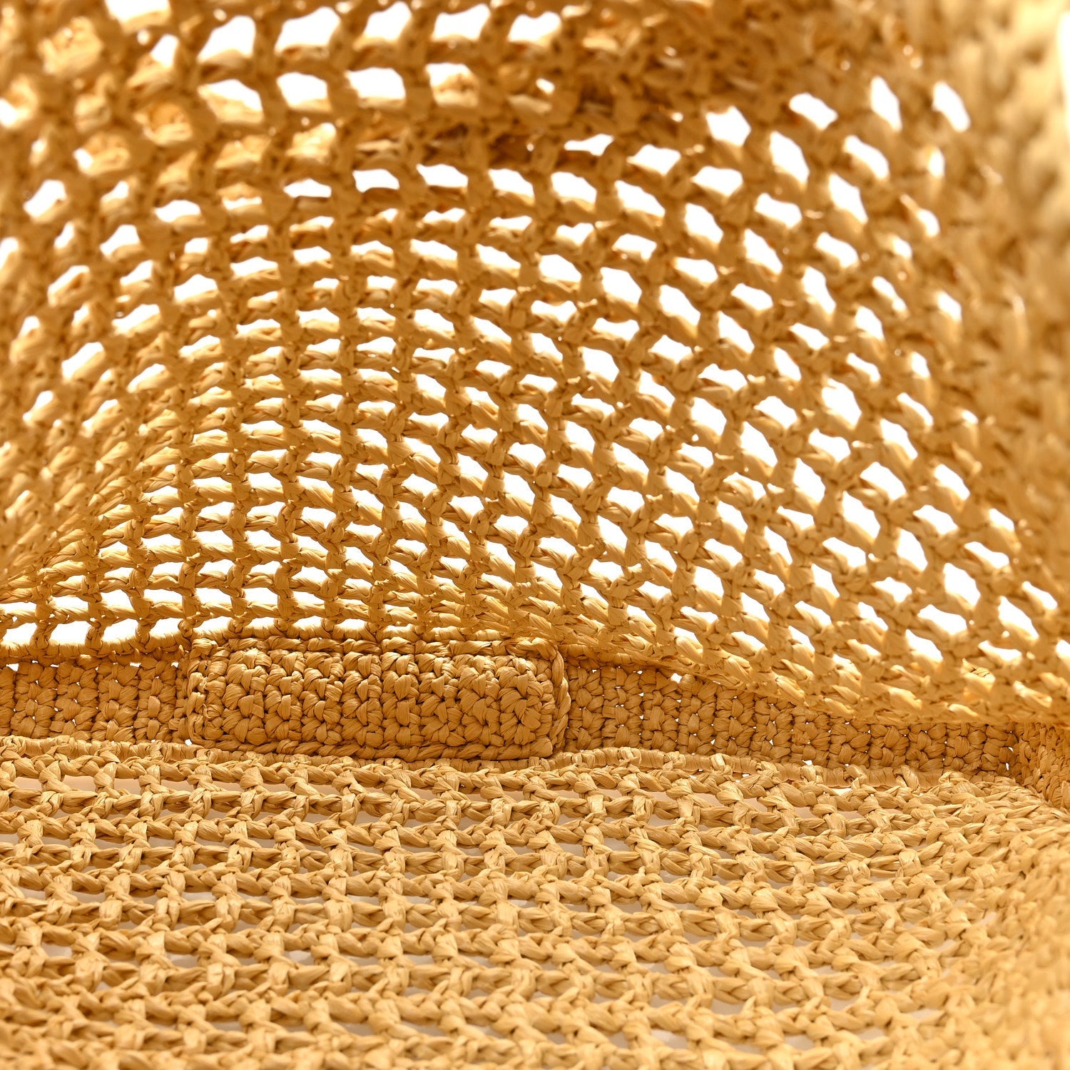 Yarn Raffia Effect Crochet Logo Embroidered Tote Bag Naturale