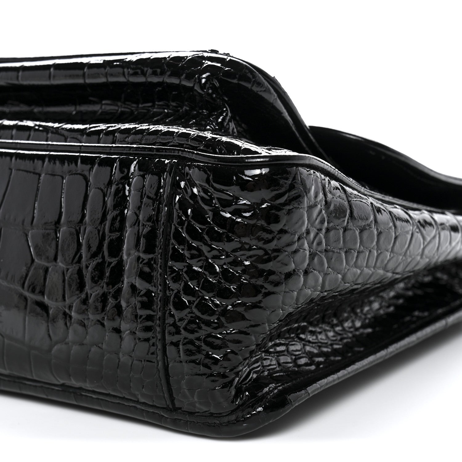 Patent Crocodile Embossed Lambskin Monogram Medium Niki Chain Satchel Black
